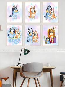 Bluey 1 قطعة لوحة فنية كرتونية جميلة لشخصية بلوي لديكور جدران غرفة النوم، لوحة قماشية بدون إطار، فن جداري شخصي لغرفة المعيشة وغرفة النوم والحمام والمكتب والممر والمطبخ، لوحة مطبوعة هدية مثالية