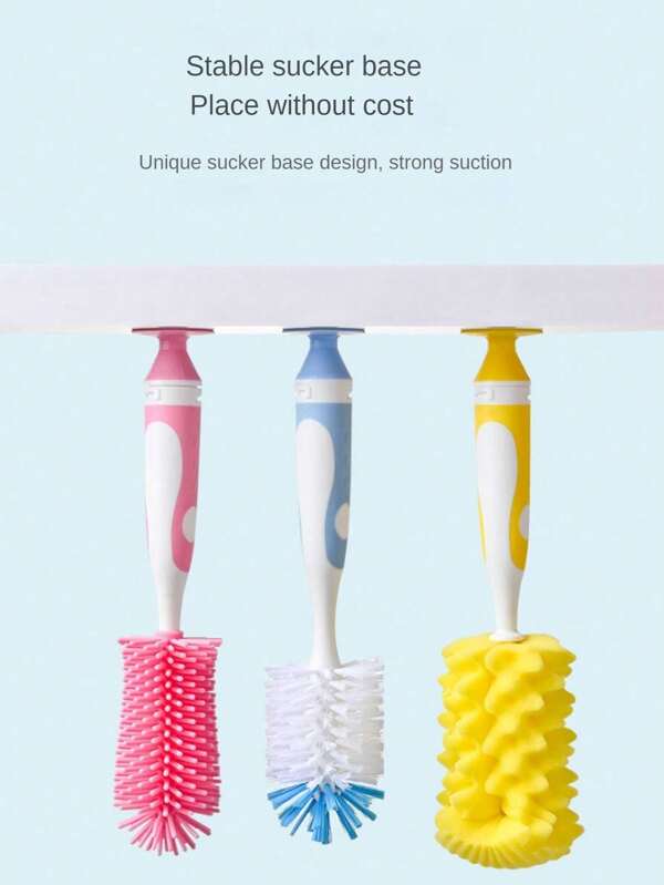 360 Degree Rotating Nylon Bottle Brush, Nipple Brush, Multi-Functional Cup Cleaning Brush, Long Handle Cup Brush, Cleaning Brush Set (Random Color)