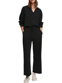 Cakulo Womens Sweatsuits 2 Piece Lounge Sets Fall Outfits Wide Leg Jogger Sweat Pants Loungewear Set Track Suits