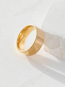 1pc 18K Gold Plated Stainless Steel 8mm Plain Ring, Fashion Unisex Versatile Design - Gold - View 2