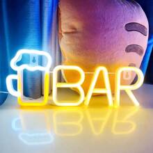 1 pezzo Luce a LED a forma di lettera "Bar", lampada alfabeto a luce bianca calda, combinazione di parole DIY BAR adatta per bar, taverna, festa, compleanno, campeggio, zona pranzo, corridoio, dormitorio, camera da letto, spuntino notturno, ristorante e scene di festa, decorazione per San Valentino, Festa della Mamma, Ognissanti, Natale e altre vacanze - funzionamento a batteria (batterie non incluse)