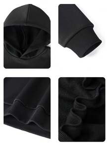 1pc Tween Girl Casual Printed Pullover Sweatshirt, Thermal Lined, Long Sleeve, Autumn/Winter Student Youth Clothing - Black - View 5