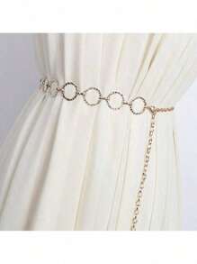 1 pièce Chaîne de taille en métal de couleur or pour femme, grande chaîne de taille avec épissure en cercle doré, accessoire de bijouterie