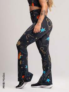 Women's Flare Pants Suplex High Waist MVB Modas - Cósmico - Ver 2