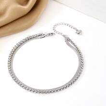 1pc Minimalist Stainless Steel Double Layer Snake Bone Chain Anklet