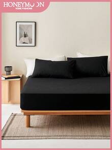 1pc Supersoft Plain Fitted Sheet, Lightweight Cloud-Like Feel Bedding,14inch/35cm Deep Pocket, For All Size Bed -Twin, Full, King, Queen Size Sheet - Black - View 2