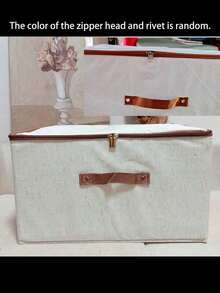 1/2 包储物箱带拉链盖布盖储物篮盒子可折叠可洗衣柜架子衣服整理容器带手柄（米色）