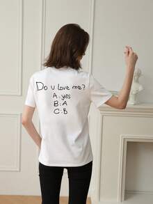 你爱我吗？女士春夏新款字母日常休闲圆领短袖T恤时尚街头潮流装，您的度假必备单品。图案T恤女款白色上衣