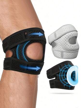 1 Pc-Adjustable Elastic Patella Knee Brace For Knee Discomfort, Knee Compression Sleeve Knee Brace, Workout Knee Pads For Women And Men-Suitable For Basketball, Tennis, Fitness, Running-10cm/4in Above Knee Circumference:30-56cm/12-22in, Black/ Grey