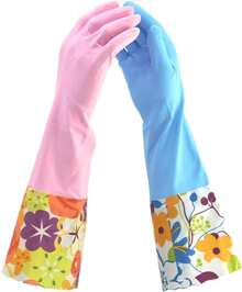 2 PAIRS Household Gloves Latex Free Cleaning Gloves With Soft Lining Long Cuff Waterproof,7659694 - Blue - View 5