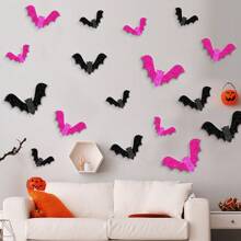 18 Halloween Bat Stickers, Halloween Decoration Wall Stickers, 3D Window Stickers, Halloween Bat Wall Stickers, Shopping Mall Halloween Decorations, Halloween Bar And Haunted House Decorations, Holiday Atmosphere Decorations, Halloween Background Decoration With Bat Stickers, Halloween Window Wall Decorations Home Decor Fall Decor Room Decor Autumn Decor