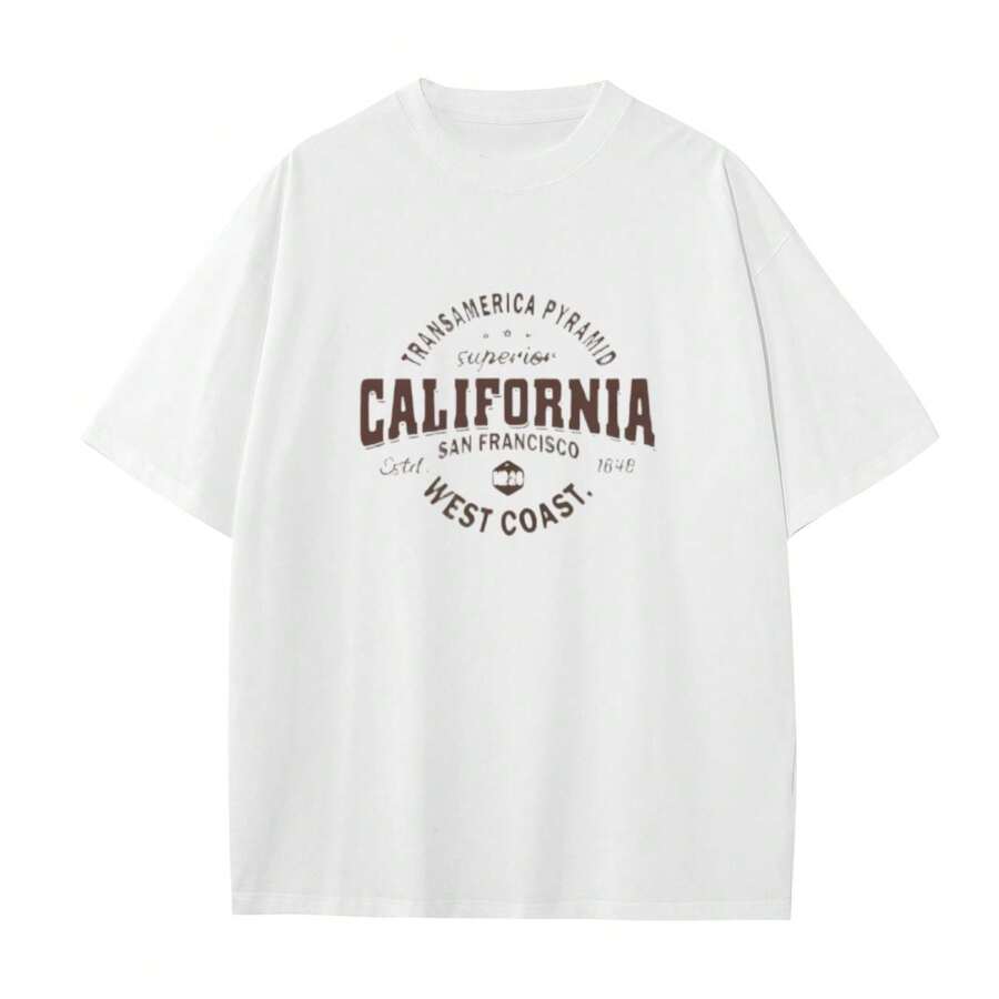 Summer hot- selling cotton- shirt, Camiseta Casual de Cuello Redondo para Hombre, Estampado de California, 95 Polister 5 Elastano, Tejido de Punto Ligeramente Elstico, Ajuste Regular, Top de Moda de Verano, 160gsm - Adulto - shirt, breathable and quick- drying design - Blanco - Ver 1