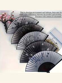 3pcs Chinese Folding Fan, Plum Orchid Bamboo Chrysanthemum Black Set, Classical Ancient Fan Folding Fan, Summer Fringe Model, Portable Hanfu Dance Fan For Male And Female Students