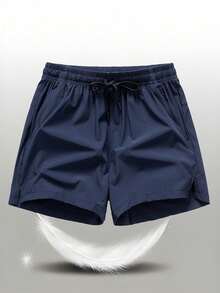 Men's Breathable Ice Silk Gym Sport Shorts, Running Training Fitness 3/4 Pants, Unisex Outdoor Beach Shorts - 藏蓝色 - 查看 2