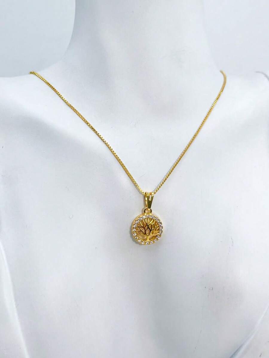 TREE OF LIFE NECKLACE, SIMPLE AND ELEGANT, ENCRUSTED WITH ZIRCONIA, PLATED IN 18K GOLD. - Gold - View 1