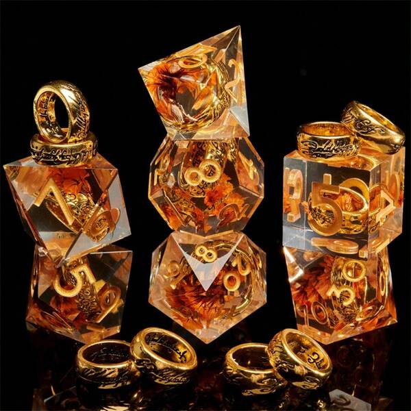7-Piece Luxury Dice Set, Includes Rings Dice With Sharp Edges, Made Of Resin Material, Suitable For Role Play Games And Board Games - Birthday Gift, Holiday Party And Educational Activities - Includes D4/D6/D8/D10/D12/D20
