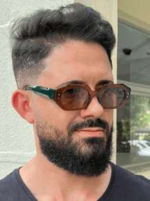 1 Peça Óculos de Moda Masculina Poligonal Pequeno Retrô, Armação Verde/Marrom Tonalizada para Uso Externo, Dirigir, Praia, Pesca, Acessório de Roupa Casual