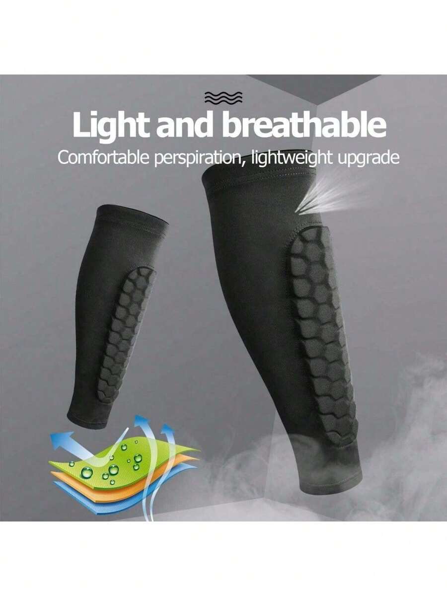 1 pièce Protège-tibia de football, manchon de compression pour le mollet unisexe avec coussin en nid d'abeille, convient pour l'entraînement des tibias, le baseball, la boxe, les arts martiaux mixtes et le VTT, léger