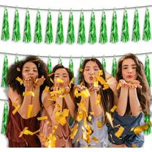 3P Metallic Fringe Tassel Banner Garland Foil Tinsel Streamer Wall Hanging Curtain Backdrop Banner For Parade Floats, Graduation Decorations, Father's Day Party Decoration(Silver)Halloween Christmas New Year - 綠色 - 查看 6