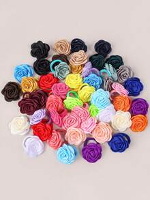 Bilicaca 10 件/套彩色缎玫瑰发带弹性发带可爱花卉发饰，适合儿童女孩，非常适合日常和返校发型设计、派对和礼物，防滑耐用发绳