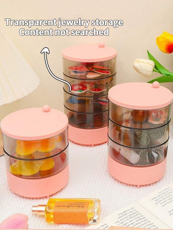 1 pièce Boîte de rangement transparente multicouche pour enfants, boîte de rangement d'accessoires capillaires colorés pour enfants, design rotatif à 360°, boîte de rangement multicouche rotative pour pinces à cheveux et élastiques pour enfants