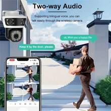 Cámara inteligente de tres en uno, una cámara de seguridad inalámbrica WiFi de 2.4G con tres lentes, función de disparo panorámico de 360°, visión nocturna, detección de movimiento, comunicación bidireccional, monitoreo remoto móvil, rotación PTZ, vigilancia inalámbrica de alta definición ajustable, adecuada para estacionamientos, empresas y hogares.