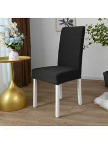 Funda Elástica 4pcs Protectora De Silla Comedor Color Sólido, Tejido de alta calidad, suave y cómodo, no plegable, sin necesidad de planchado. Fácil de limpiar. Lavable a máquina - Negro - Ver 4