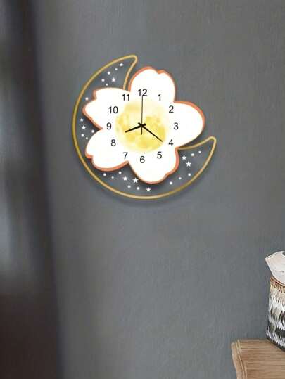 1pc Silent Non Ticking Moderne Full Moon Wand Clock, Battery Operated Living Room, Bedroom, Kitchen, Office, Gym, Home ,Home ,Room Birthday Graduation Klok Bedroom Dormitory Back To School