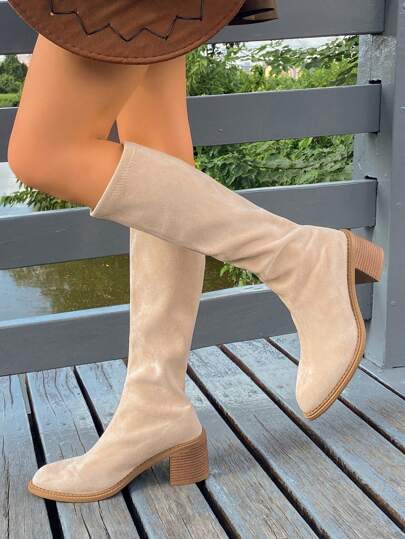 1 Paar elegante rutschfeste Stretch-Knöchelstiefel für Damen, Plateau-Absatz Hochhackige Spitzschuh Halbe Wade Stiefel, Herbst/Winter