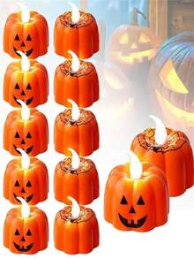 4 velas de calabaza, decoración de calabaza brillante para Navidad, fiestas y uso diario - Multicolor - Ver 5