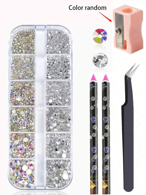 طقم أحجار الراين للأظافر متعدد الأحجام من الكريستال AB وحجر الراين الشفاف بقاعدة مستوية مجموعة أدوات DIY لتزيين الأظافر شرائط حجر الراين مع أقلام تلوين الأظافر و ملاقيط ، قرط الأظافر ولوازم الأظافر