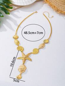 1pc Metal Fashion Ocean Series Shell, Seashell, Starfish Pendant Necklace, Suitable For Women Summer Beach Party - Gold - View 4