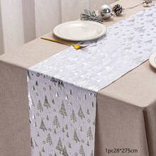 1pc White With Silver Snowflake Table Runner 11"X108", DIY Party Decor, Suitable For Home, Wedding, Birthday Party, Christmas, Banquet Table Decoration (White) - Multicolor - View 13