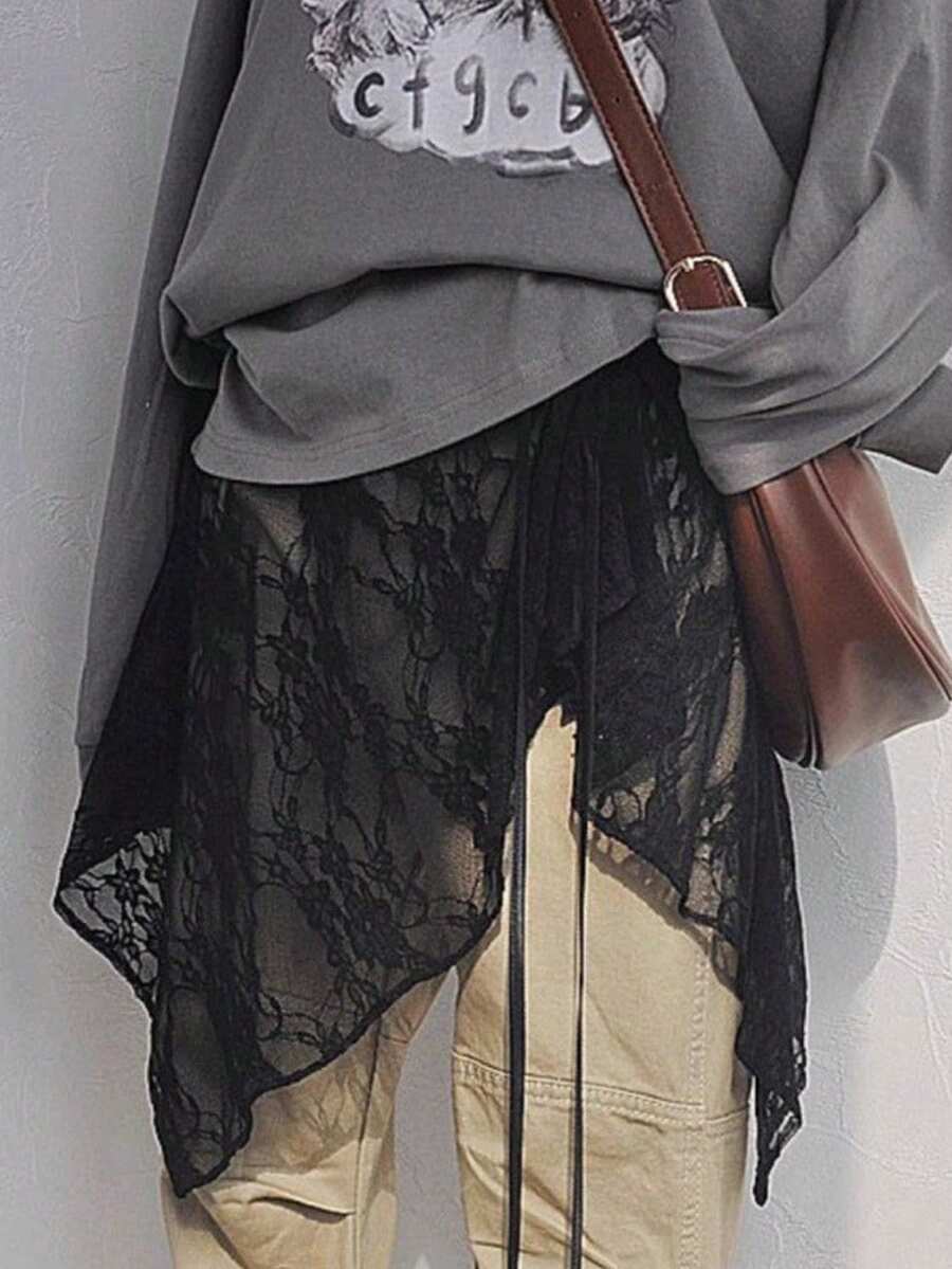 1pc Asymmetrical Yarn Skirt, Lace Elegant Yarn Skirt, Versatile Pinafore Dress Design