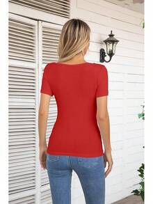 Womens Fashion Fall Cutout Long Sleeve Ribbed Slim Fitted Tops Shirts Tee Tshirts - Short-red - View 4