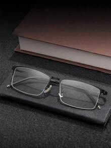 男女款变色太阳镜 - 复古金属半框矩形镜框 | 海滩、旅行和户外紫外线防护 | 电脑、游戏和数码设备蓝光阻隔 | 缓解眼疲劳，时尚商务休闲眼镜 | 非处方平面镜片 - 黑色 - 查看 2