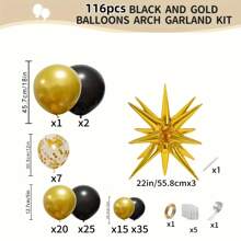 116pcs Gold & Black Balloons With Foil Explosion Star Decorations, Suitable For Boys, Girls, Kids, Infants, Gift Giving, Baby Shower, Gender Reveal, Wedding, Birthday, Room, Party Supplies