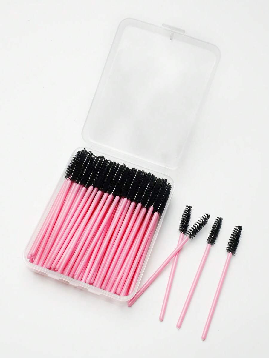 100pcs Crystal Solid Stem Eyelash Curler Brush, Eyelash Extension Makeup Tools Eyebrow Brush With Box - Multicolor - View 1