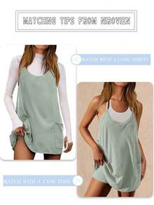 Womens Sleeveless Athletic Hot Shot Mini Dress With Built-In Shorts Sundress - 青色 - 查看 4