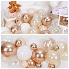 50pcs Nude White Gold Balloons, 10inch Metallic Champagne Gold Cream White Clear Balloon, White Sand Blush Beige Transparent Party Balloons, For Birthday, Boho Theme Wedding Party, Anniversary, Engagement Party Decorations