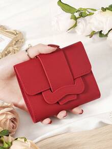 勃艮第包 Charry 红色包 酒红色包，小钱包硬币袋小钱包双折女士钱包迷你，女士时尚钱包，带多个卡槽和身份证窗口，非常适合户外、旅行和返校 - 酒紅色 - 查看 13