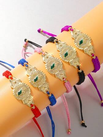 5pcs/Set Retro And Fashionable Woven Bracelet, Religious Jewelry, Adjustable Woven Bracelet, Lucky Gifts For Family And Friends