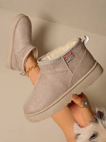 Nowe modne okrągłe noski ciepłe pluszowe grube brązowe buty śnieżne, botki na jesień/zimę