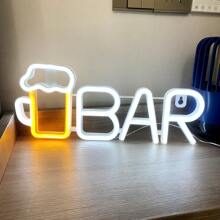 1 pezzo Luce a LED a forma di lettera "Bar", lampada alfabeto a luce bianca calda, combinazione di parole DIY BAR adatta per bar, taverna, festa, compleanno, campeggio, zona pranzo, corridoio, dormitorio, camera da letto, spuntino notturno, ristorante e scene di festa, decorazione per San Valentino, Festa della Mamma, Ognissanti, Natale e altre vacanze - funzionamento a batteria (batterie non incluse)