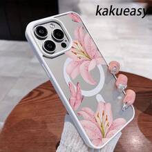 Pink Lilies Magnetic Phone Case Is Suitable For IPhone 16/15/14/13/12 Pro/11/XS Max 68 Plus. It Features A Fashionable And  Pattern Design. The Transparent Case Comes In Multiple Colors And Is A Classic Shockproof Mixed Transparent Phone Case Gift. - Màu hồng - Xem 9