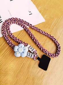 1pc Flower Braided Phone Lanyard Strap, Long Detachable Shoulder Strap For Outdoor Use, Sturdy Anti-Lost Strap With Bead Decoration, Comes With Pad