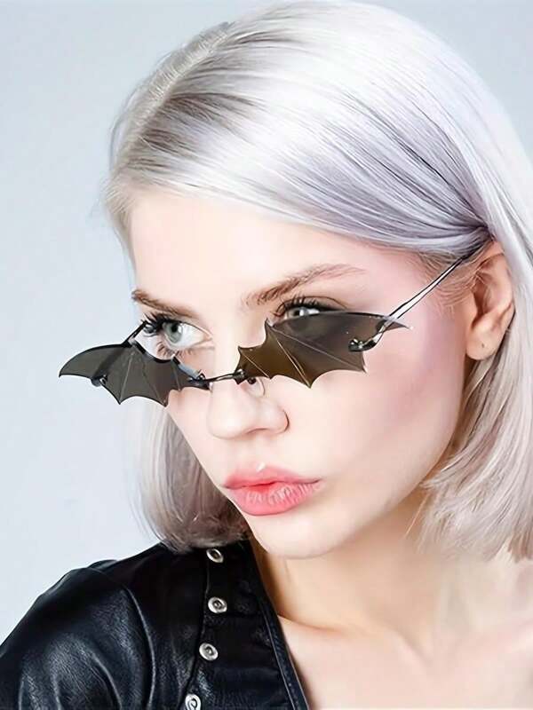 5pcs Pair Of Bat-Shaped Fashion Glasses - Golden Frame With Black Bat Motif Decorative Lenses, Halloween Costume Party Accessories, Unisex Fashion Eyewear & Women, Festive Accessory, Festive Design, Stylish Accessory