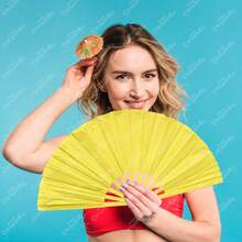 GRUPO CARNAVALLIA Abanico de Mano Pericón, Abanicos Porras pericón Grande Truena al abrir, Accesorio para Festivales, Conciertos, Baile, Recuerdos - Amarillo - Ver 9