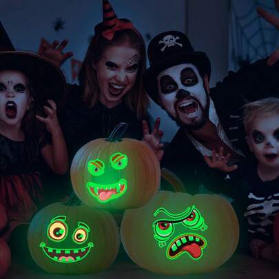 1 set d'autocollants luminescents d'expressions drôles d'Halloween qui brillent dans le noir, décorations pour la maison, autocollants luminescents de citrouille mignonne pour réfrigérateur, armoire, décoration d'Halloween, décoration d'automne, décoration de chambre, décoration murale