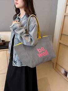 Borsa a tracolla di alta capacità, di stile coreano alla moda, minimalista e casual, leggera e versatile, con stampa a lettere reversibile, adatta per viaggi, shopping, appuntamenti, regali da donna, perfetta per studenti universitari, principianti e impiegati, ideale per ufficio, scuola, lavoro, business, pendolarismo, attività all'aperto, tempo libero
